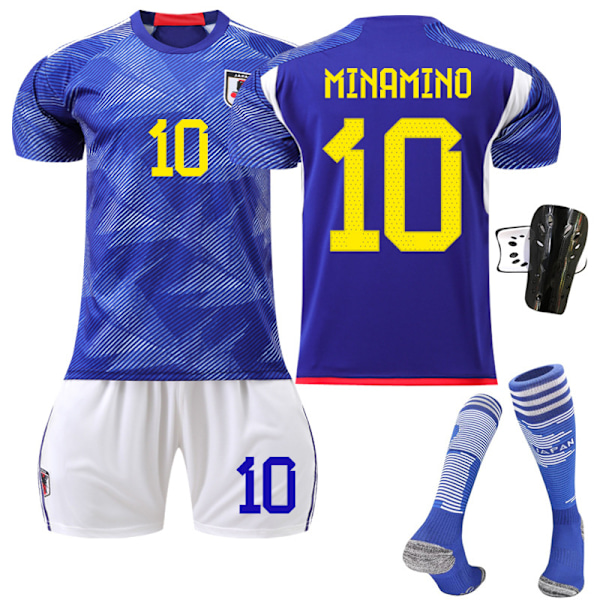 2223 Japan hjem VM fotballdrakt Takumi Minamino drakt+sokk+beskyttelsesutstyr 18(100-110cm)