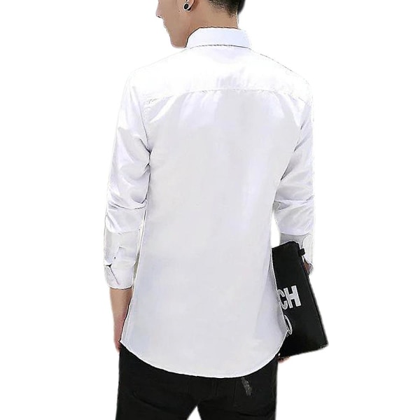 Slim Fit skjorte for menn Casual Business Button Down skjorter White L