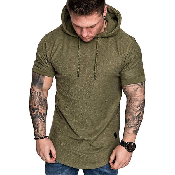 Herrar Enfärgad Kortärmad Huvtröja Sommar Casual Sport Hoodies Toppar Army Green M