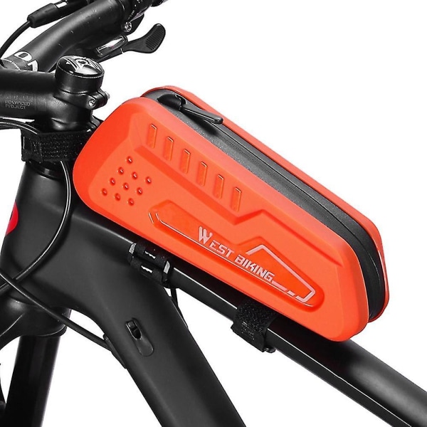 Polkupyörälaukku vedenpitävä kosketusnäyttö Pyöräilylaukku Top Etuputkirunko Road Bike Bag, oranssi