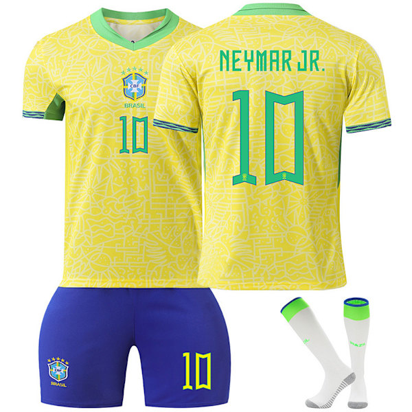 24-25 Brasil hjemmefotballdrakt kort erme fotballuniformsett+sokk-Neymar 22(120-130cm)