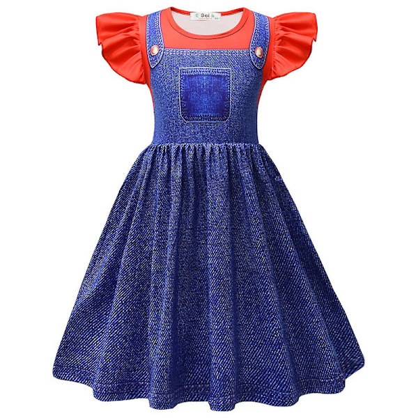 4-9-vuotiaille tytöille Prinsessa Peach/Super Mario Cosplay-puvut Juhliin - Denim Red 5-6 Years