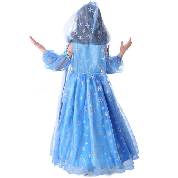 Frozen Queen Elsa Lyxig Klänning för Barnflickor Cosplay Tulle Poncho Klänningar Outfit Kostym - Blå 6-7 Years