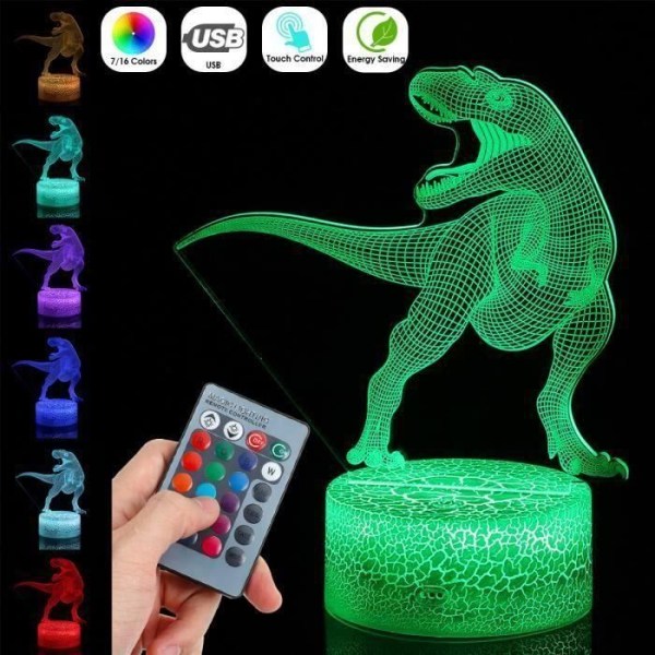 3D Illusion Lamp Dinosaur Night Light -kaukosäädin + kosketus toimiston makuuhuoneeseen Aw10304 -h