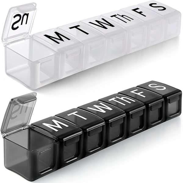 2 Pak Ekstra stor Ugentlig Pille Organizer, Bpa Fri Pille Æske 7 Dage Med Xl Rum Til Fiskeolier, Rejsevenlig Medicin Organizer Pille Etui For Black White