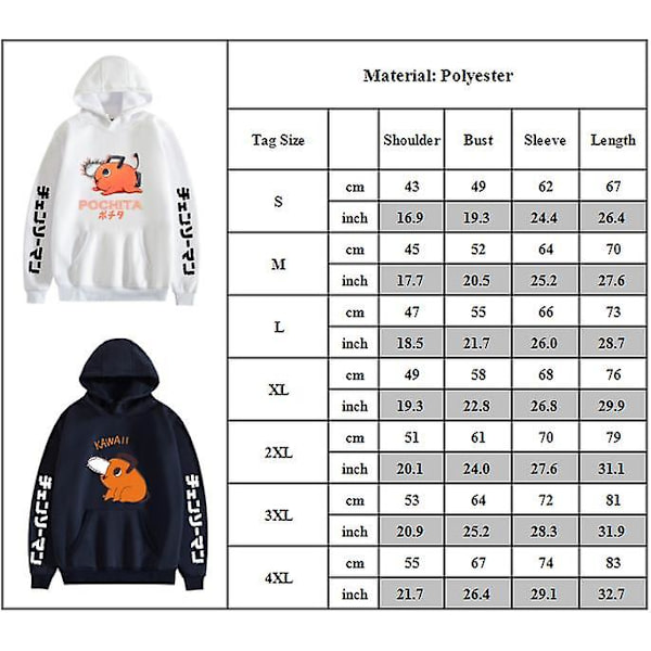 Vuxna Motorsåg Man Anime Hoodie Pochita Print Luvtröjor Toppar Pullover Sweatshirt Presenter White 2XL