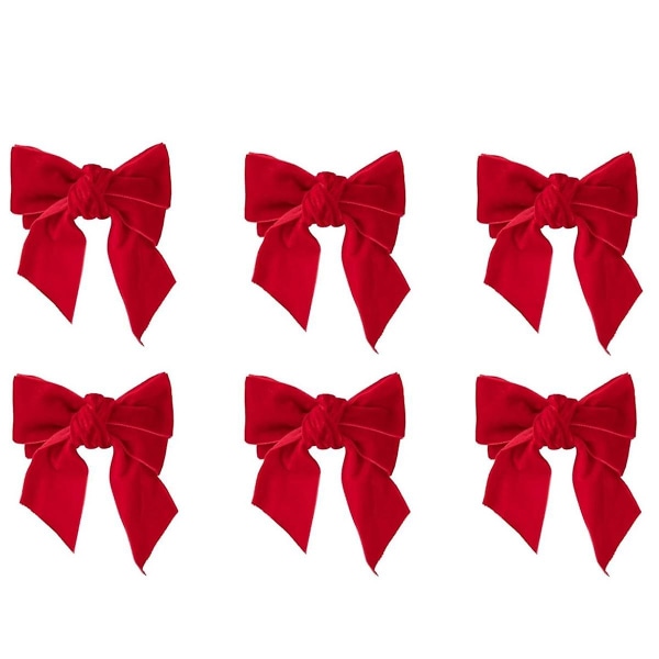 6st Röd rosett Xmas Servetthållare Ringar Chic flanell servettspänne kompatibel med födelsedagsfest Bröllopsmiddag T -ES red