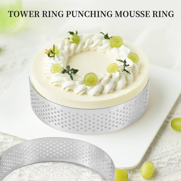 6 Pak Rustfrit Stål Tart Ringe, Varmebestandig Perforeret Kage Mousse Ring, Kage Ring Form, Rund Silver