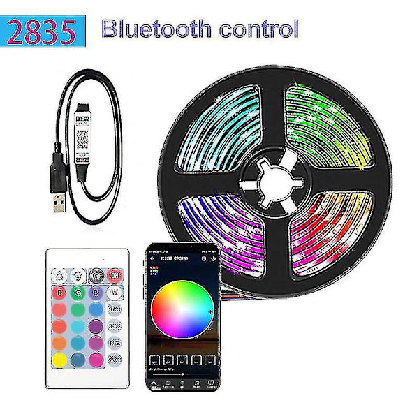 20m LED-lys Bluetooth RGB-lys LED-stripe med 44-knappers fjernkontroll Musikk-synkronisering Fargeskiftende LED-stemningsstripe Fule53 -ES 15M Full Set 2835 24key BT plug
