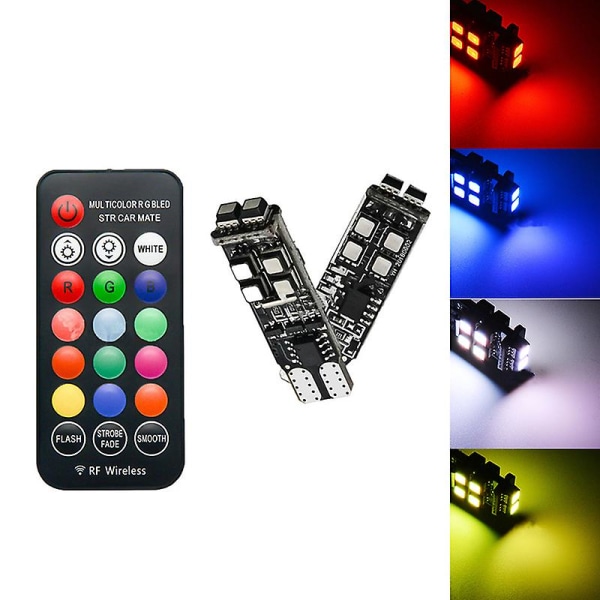 2kpl RGB T10 W5W 3535 10SMD yhteensopiva auton LED-merkkivalon asentovalon kanssa kaukosäätimellä -ES 1pcs