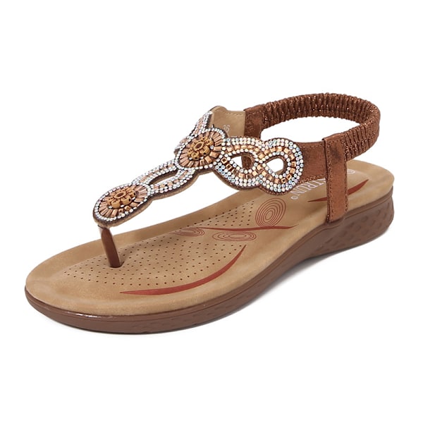 Bohemske sommersandaler for kvinner 2025 - Rhinestone plattform flip-flops Rose gold 42