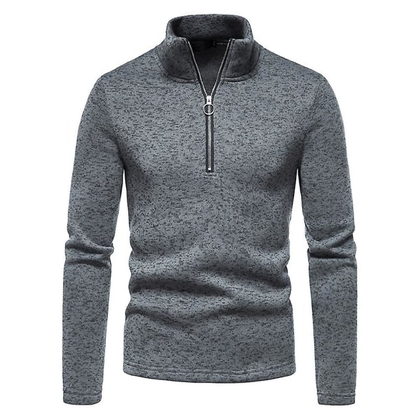 Høyhalset T-skjorte med glidelås for menn - Lang erme, avslappet, pullover Dark Gray 2XL