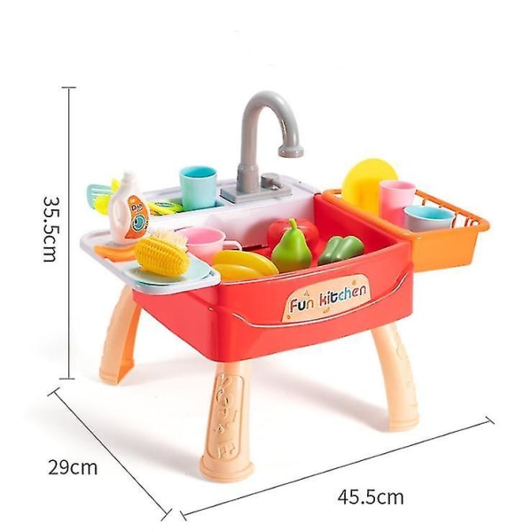 28 stk Køkkenvask Legetøj Børn Elektrisk Opvaskemaskine Legetøj Automatisk vandkredsløbssystem red