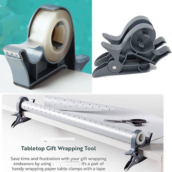 Wrap Buddies Bordplade Gaveindpakningsværktøj Tape Dispenser Papirrulles Holder Klip -ge grey