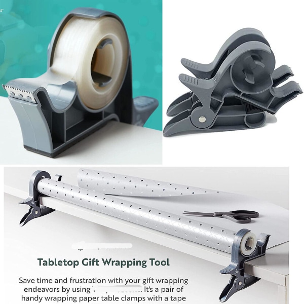 Wrap Buddies Bordplate Gaveinnpakningsverktøy Tape Dispenser Papir Roll Holder Clip -ge grey