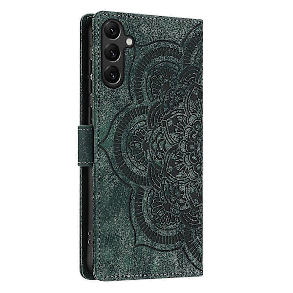 Himmentävä nahkakotelo Mandala Emed Retro -puhelimelle Green For Samsung Galaxy S23 FE 5G