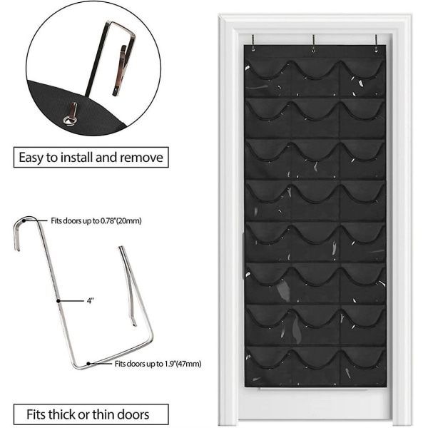 24 taskua hattuteline yhteensopiva pesäpallohatun organizer kanssa Riippuva hatun säilytyspidike, yhteensopiva kaapin seinän kanssa 70*164cm -ES Black