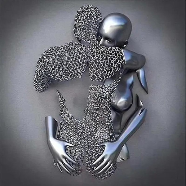 2023 New Love Heart Grå-3d kunstvegg Metallfigur Skulptur Par hengende maleri til hjemmet Silver FG427 40X40cm