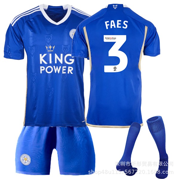 2023 Leicester City hjemmebanetrøje fodbolduniform-Faez+sok XXL(185-190cm)