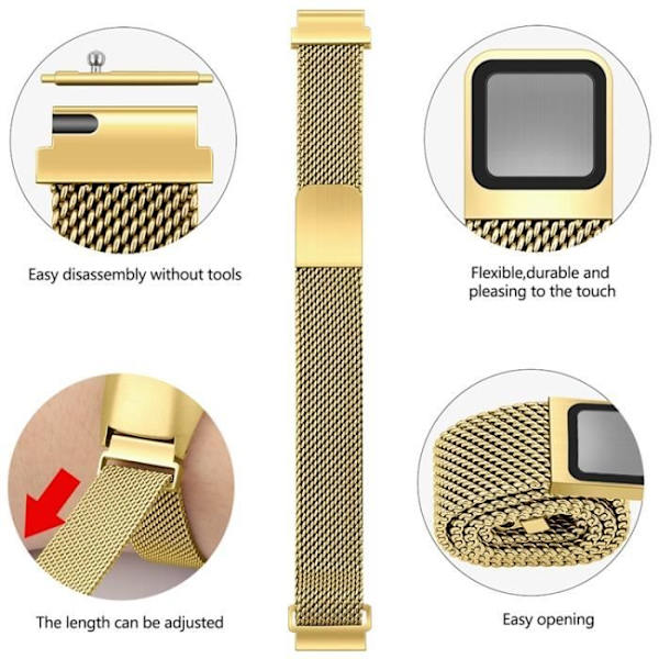 Magnetisk Milanese rustfrit stål erstatningsarmbånd til Xiaomi 3/4 mi4 5,5-7,1 tommer (guld)