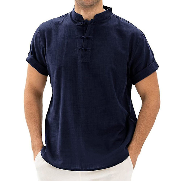 Miesten kesän casual lyhythihainen retropaita topit Dark Blue M