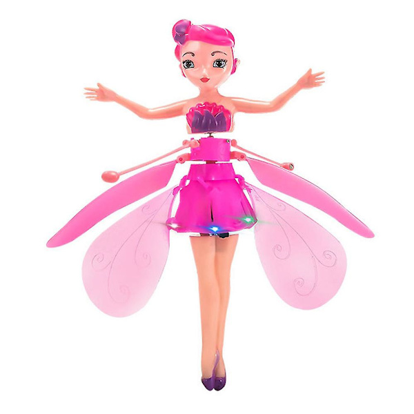 LED Magic Flyvende Fe Prinsesse Dukke Fjernbetjening Flyvende Legetøj USB Opladning Kompatibel Med Børnegaver -ES Pink
