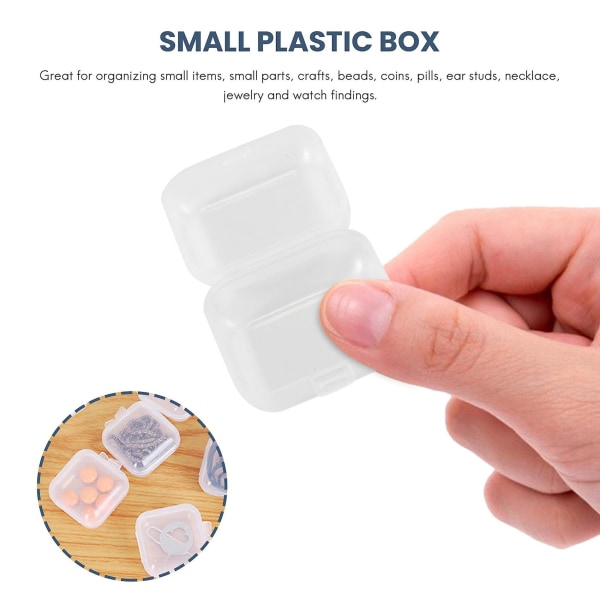 24 stk små klare plastperler beholdere boks med hengslet lokk for små gjenstander Håndverk maskinvare