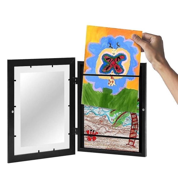 Børnekunstrammer Front-åbne Let skift kunstramme tegninger Kunstværk billedrammer til væg bordplade display Black