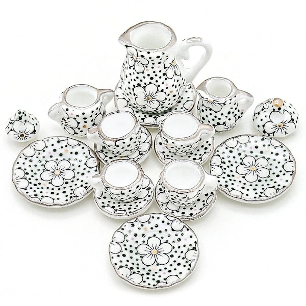 Farfi 15st/ set Dockhus Miniatyr Keramik Blommig Tekanna Kopp Fat Bestick Leksak Dot Wintersweet