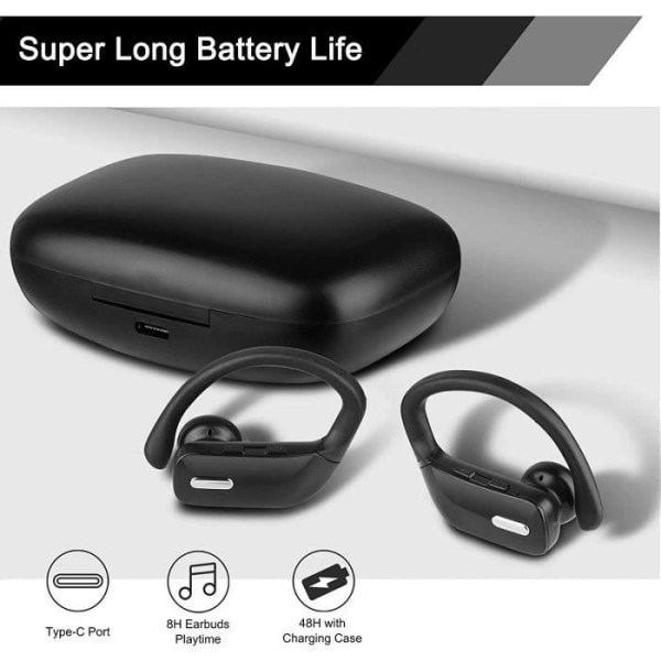 Bluetooth Sport hörlurar | Sendowtek trådlöst Bluetooth headset med case och stereomikrofon med USB-C-laddning