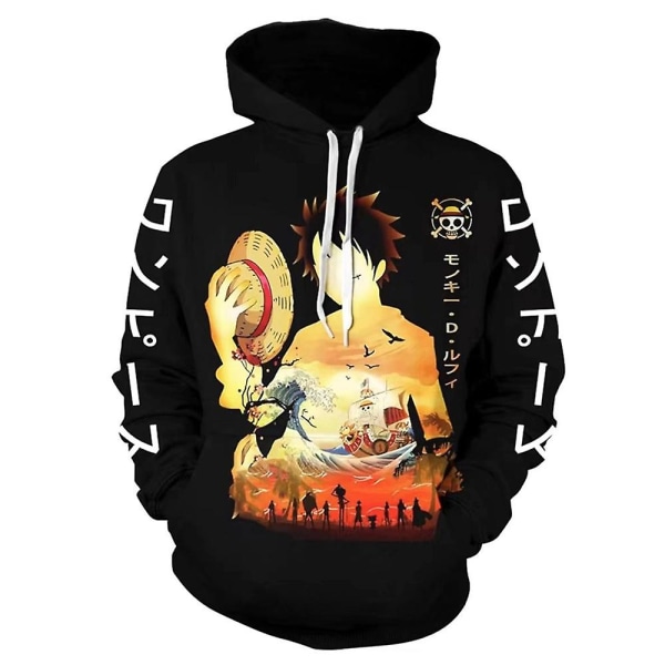 Voksne One Piece Luffy Printed Hættetrøjer Hættetrøje Pullover Toppe Gaver S