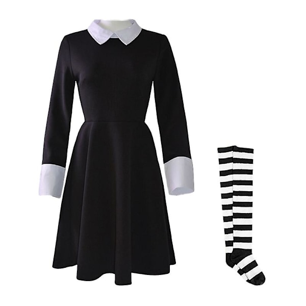 Onsdag Addams Cosplay Klänning för Flickor 2023 Ny Prinsessklänning Mardi Gras Kostym Barnfestklänningar 4-12 År -ge Dress Socks 120