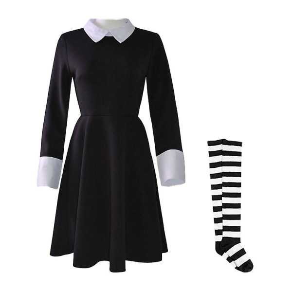 Onsdag Addams Cosplay Klänning för Flickor 2023 Ny Prinsessklänning Mardi Gras Kostym Barnfestklänningar 4-12 År -ge Dress Socks 140