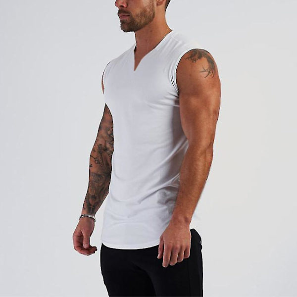 Herr V-hals ärmlös väst Sport Fitness Linne White XL