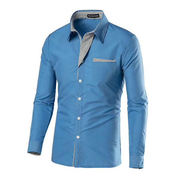 Formell button-down skjorte for menn Business skjorte topper Royal Blue 3XL