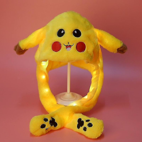 Plys kanin-ørehat kan bevæge sig Interessante søde bløde plys-kaninhat-gaver, der er kompatible med piger Ny -ES Luminous Pikachu Hat