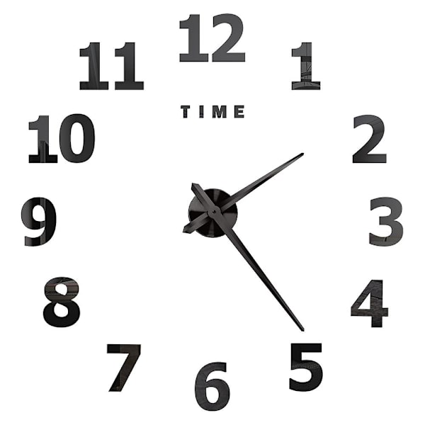 3D Suuri Seinäkello DIY Akryyli Peilikello Tarra Ylisuuri Kellon Kellon Eurooppa Horloge Olohuone Koti Sisustus Useita Tyylejä Black M 47 inch (80-120cm)