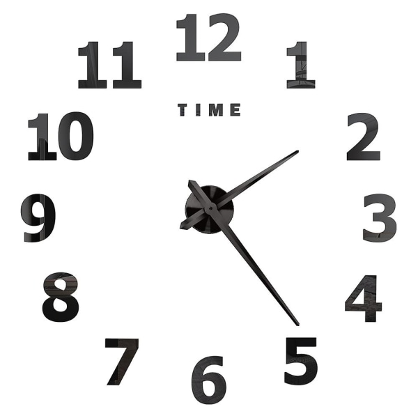 Romerska siffror Väggklockor 3d gör-det-själv spegel Väggklocka Akryldekal Modekvartsklockor Klocka Watch Reloj De Pared Black H 37 inch (60-90cm)