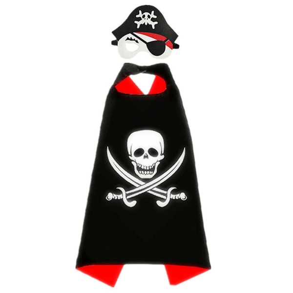 Piratkostume til børn, klassisk piratkappe Cosplay Cape skeletkappe+hat+øjenlapper til Halloween festgaver-D