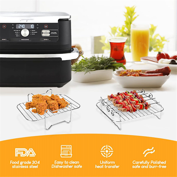 2 STK Airfryer-rist, Airfryer dobbeltlagsrist, Flerbruks airfryer-tilbehør, Grillrist med 5 spyd