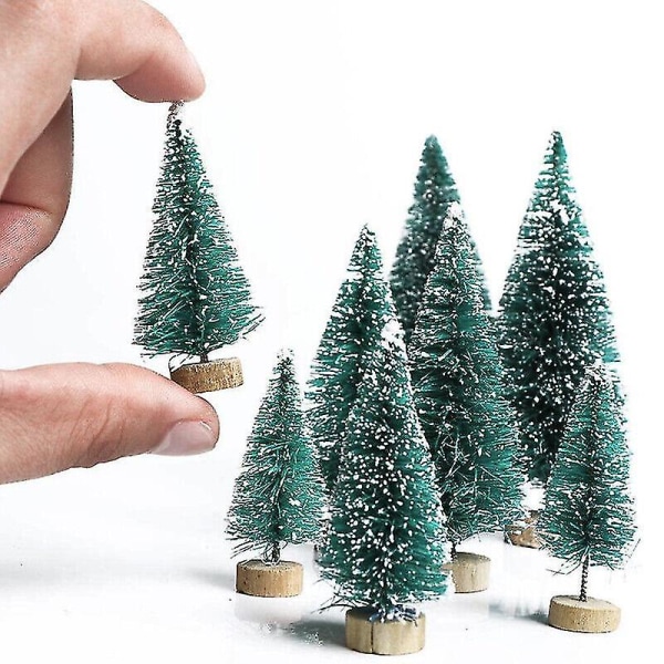 24x Mini Julgran Fake Pine Tree Mini Sisal flaska Borste Snow Frost Tree -ES White