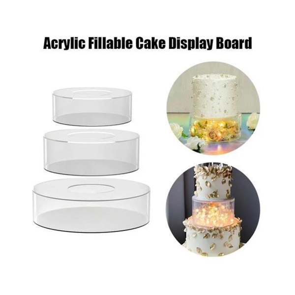 Klare akryl kageholdere, udfyldelig kageboks, rund kageudstillingsboks med låg, dekorativ centerpie Transparent