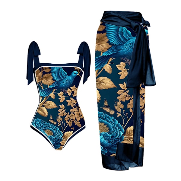 Svømmekostume Dame Badedragt Badedragt i ét stykke Bikini Badedragt med snørebånd Lang nederdel Chiffon Todelt sæt badedragter til kvinder Blue XL
