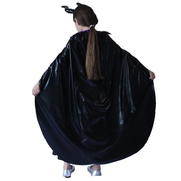 Halloween Børne Maleficent Ond Dronning Cosplay Kostume Kappe Kjole Hovedbeklædning Outfit-Sort 5-7 Years