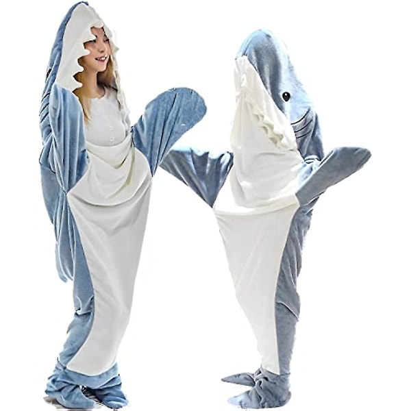 Shark Blanket Adult, Shark Blanket -huppari, Shark Onesie -peitto, Shark Blanket Super Soft Cozy Flanellihuppari Makuupussi -ES Blue XXL - 82.7 Inch Long