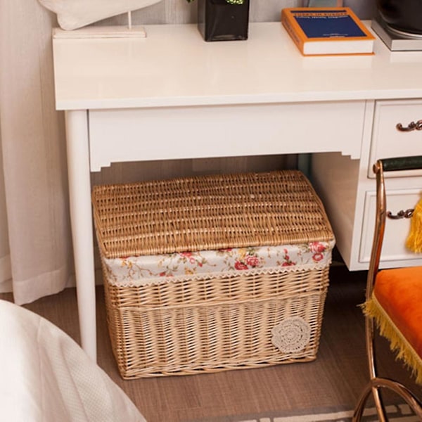 Rattaninen säilytyskori Käsin kudottu säilytyskori Monikäyttöinen säiliö Kansi Desktop