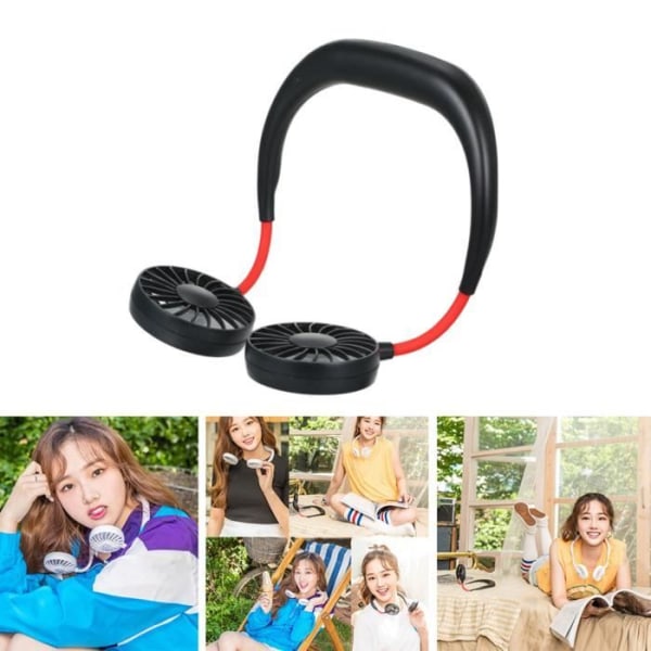 Mini Fan Portable Hand Free Neckband USB Rechargeable Personal Mini Dual Fans 3 Speed Black