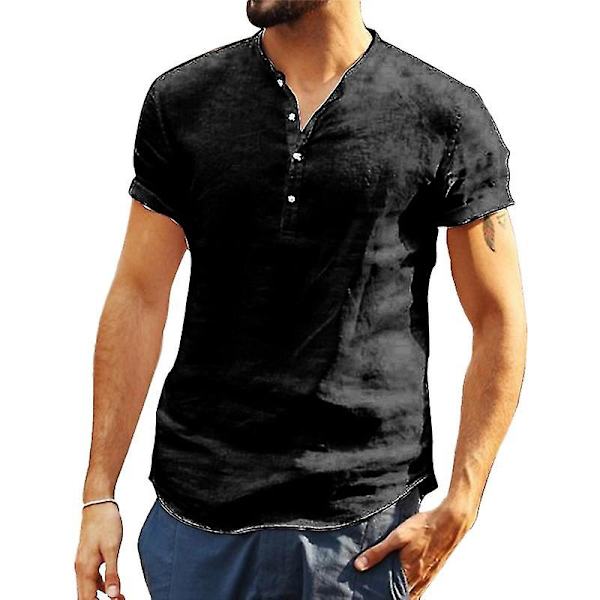 Miesten Henley Shirt lyhythihainen paita Summer Topit Black 2XL