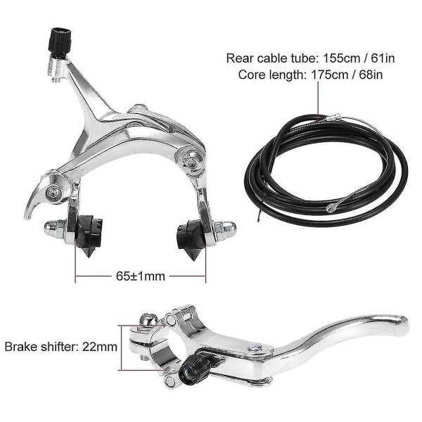 Bremsesett for Fixie-sykkel / landeveissykkel, foran / bak, sidetrekk silver Front brake set