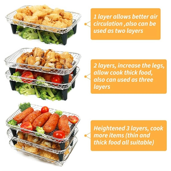 Air Fryer-riste for Ninja Dual Basket, 3 lag, stabling av bacon-rister, Air Fryer-tilbehør for Ninja DZ201, DZ401